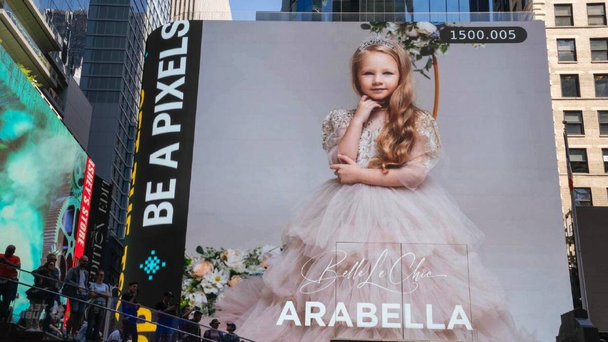 Arabella Raptis on a billboard in Times Square. Picture supplied