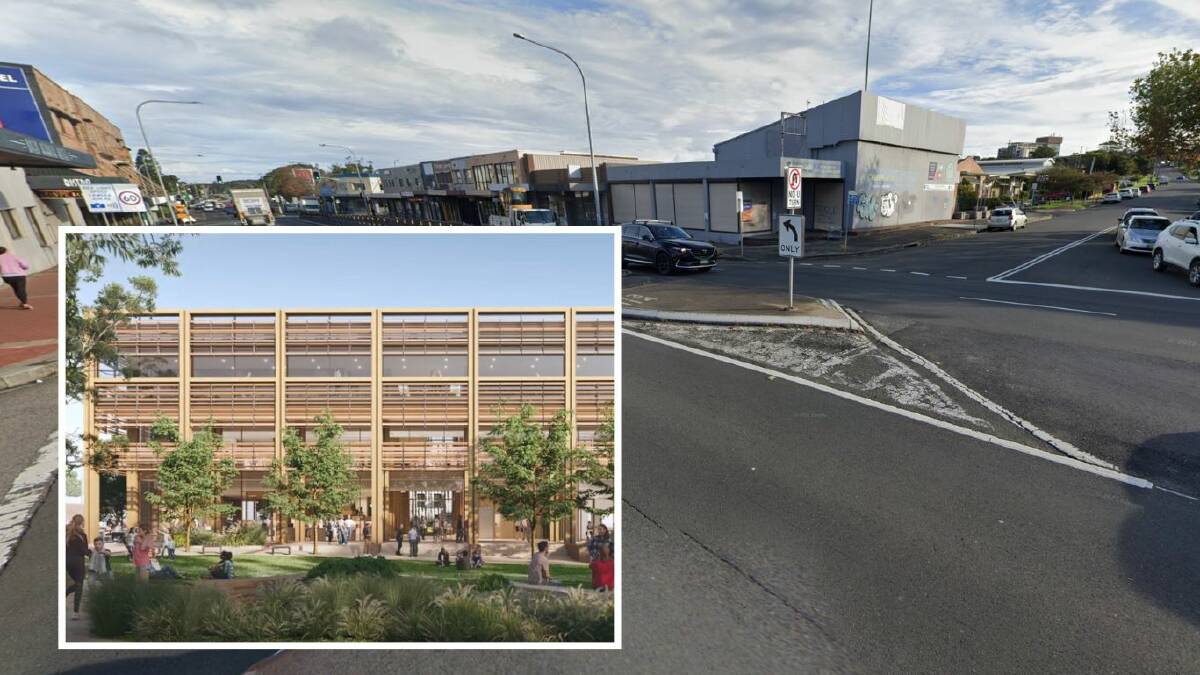 The new library (inset) will be built near the corner of Greene and King Streets in Warrawong. Picture from Google and inset supplied