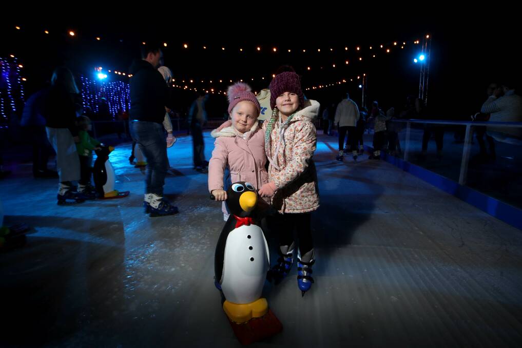 This isn't the first winter real ice-skating will come to Kiama, Emerson and Jewel McCuskey were spotted having a skate at the 2022 winter festival in Kiama. Picture by Sylvia Liber.