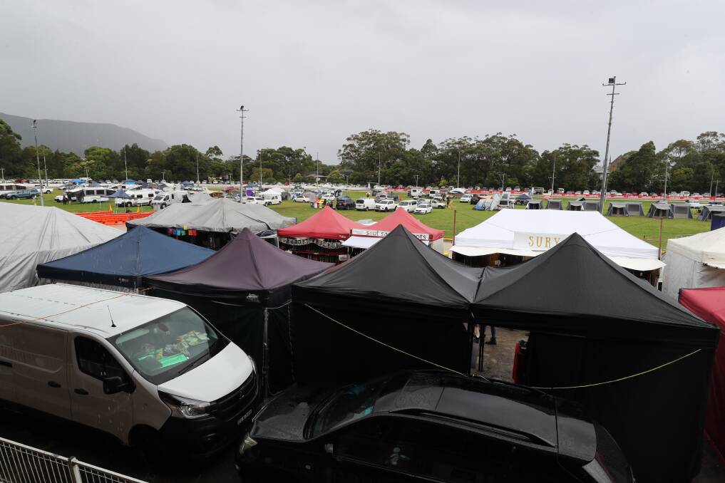 A little rain didn't dampen spirits on Sunday at the Illawarra Folk Festival 2023 on at Bulli Showgrounds. Picture: Robert Peet