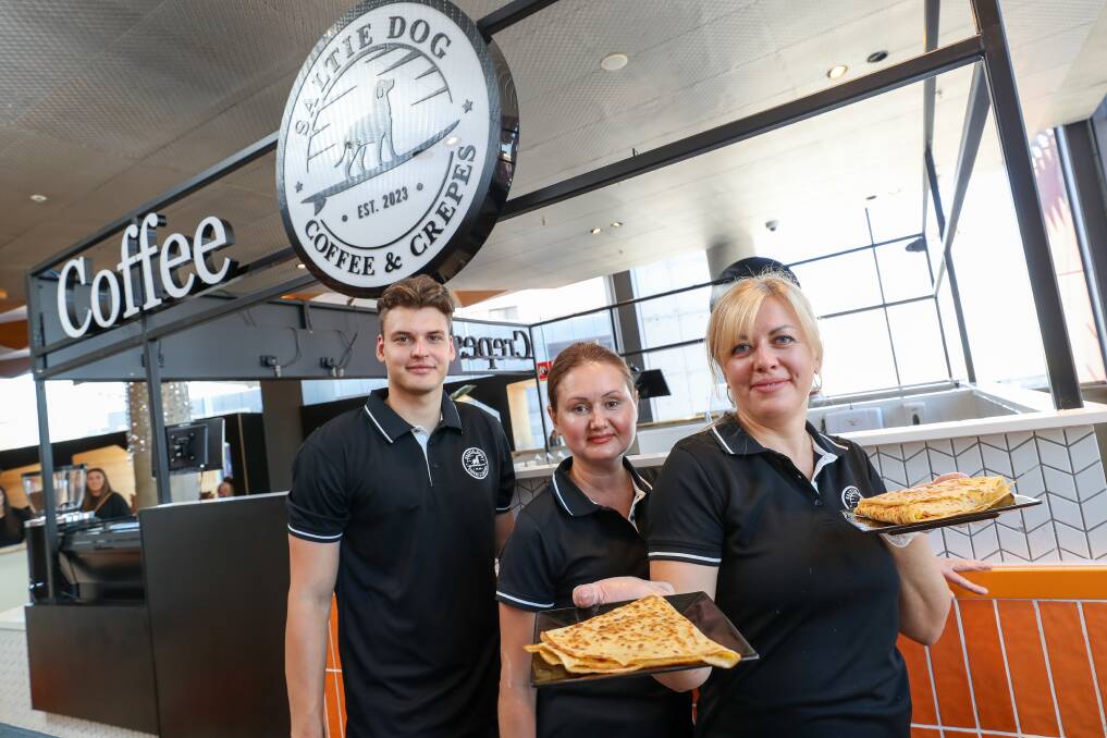 Lena Zakharova, her son Dan Zakharova and staff member Julie Nizhechik at their new Wollongong crepe outlet, Saltie Dog. Picture by Adam McLean.