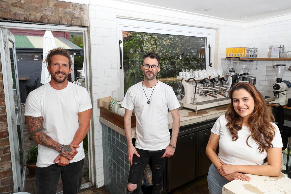 Dean Letic, Dylan Begbie and Veronica Ponce have taken over a cafe on Park Road in Bulli. Picture by Adam McLean.