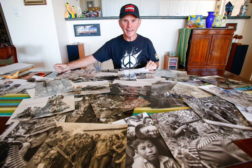 Vietnam War photographer John Fairly at his North Wollongong home in 2016. His photos and video have been used in a large-scale rock musical Rolling Thunder Vietnam. Picture by Adam McLean.