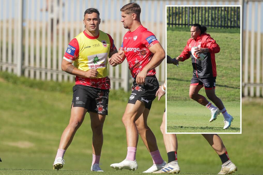 Luciano Leilua (inset) is full of praise for Dragons Origin selections Jaydn Su'A (left) and Zac Lomax. Pictures by Adam McLean and Robert Peet