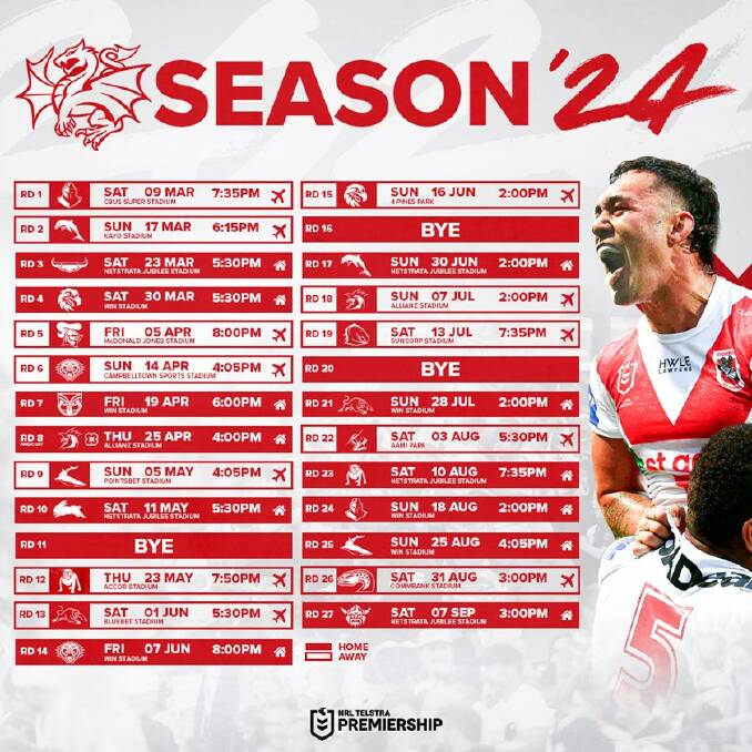 The Dragons home schedule for 2024. Picture Dragons Media