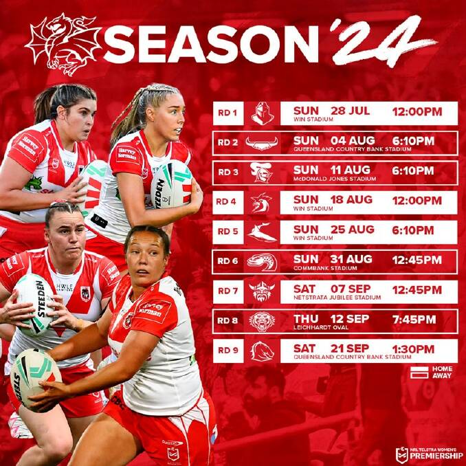 The Dragons NRLW home schedule. Picture Dragons Media