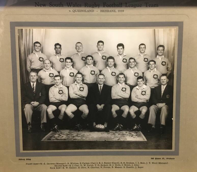 AMONG GIANTS: Bruce Olive (back row second from the left) with the 1959 NSW side. Picture: Supplied