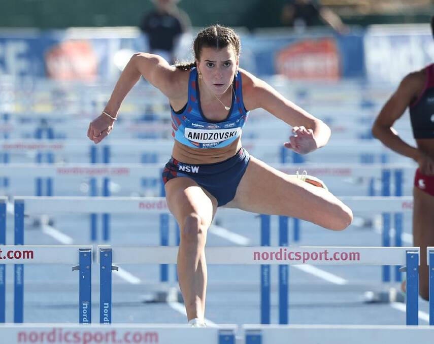 Delta Amidzovski en route to snapping Sally Pearson's Under 18s record. Picture supplied.
