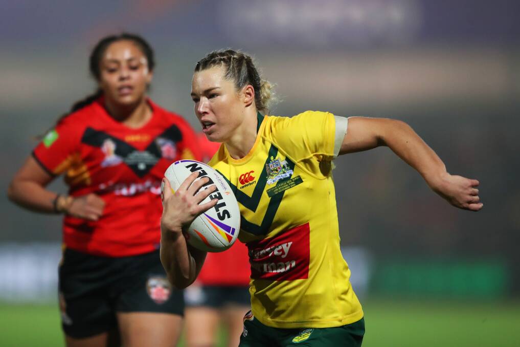 Emma Tonegato in action for the Jillaroos at last year's World Cup. Picture Getty Images