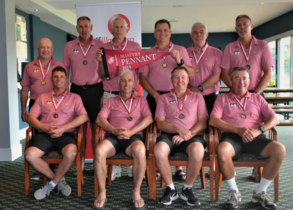 Capture the flag: Links Shell Cove's Masters team celebrate winning the pennant. Picture: Golf Illawarra