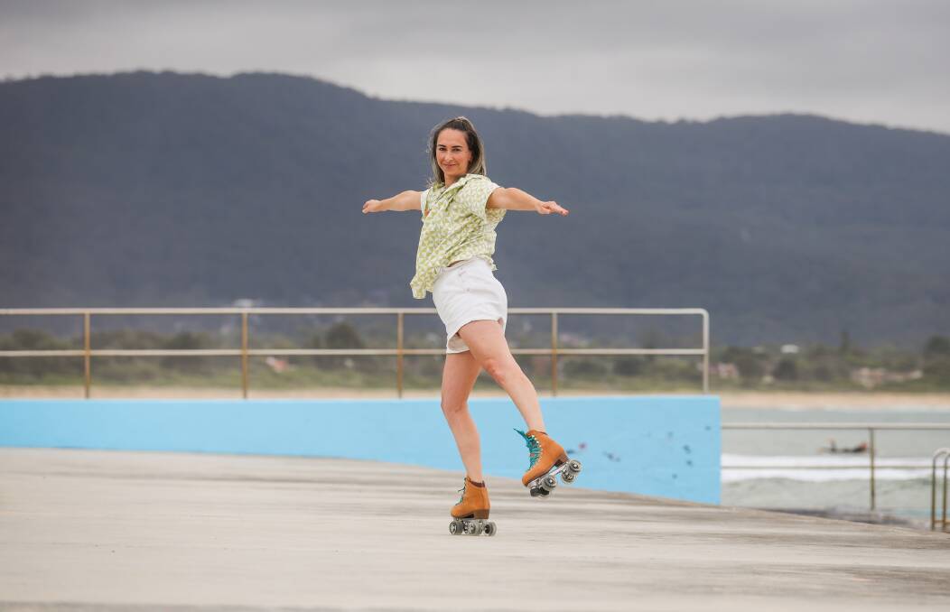 Tracey Zarowski pictured with skates on near Bellambi Pool on Friday, November 3. Picture: Wesley Lonergan