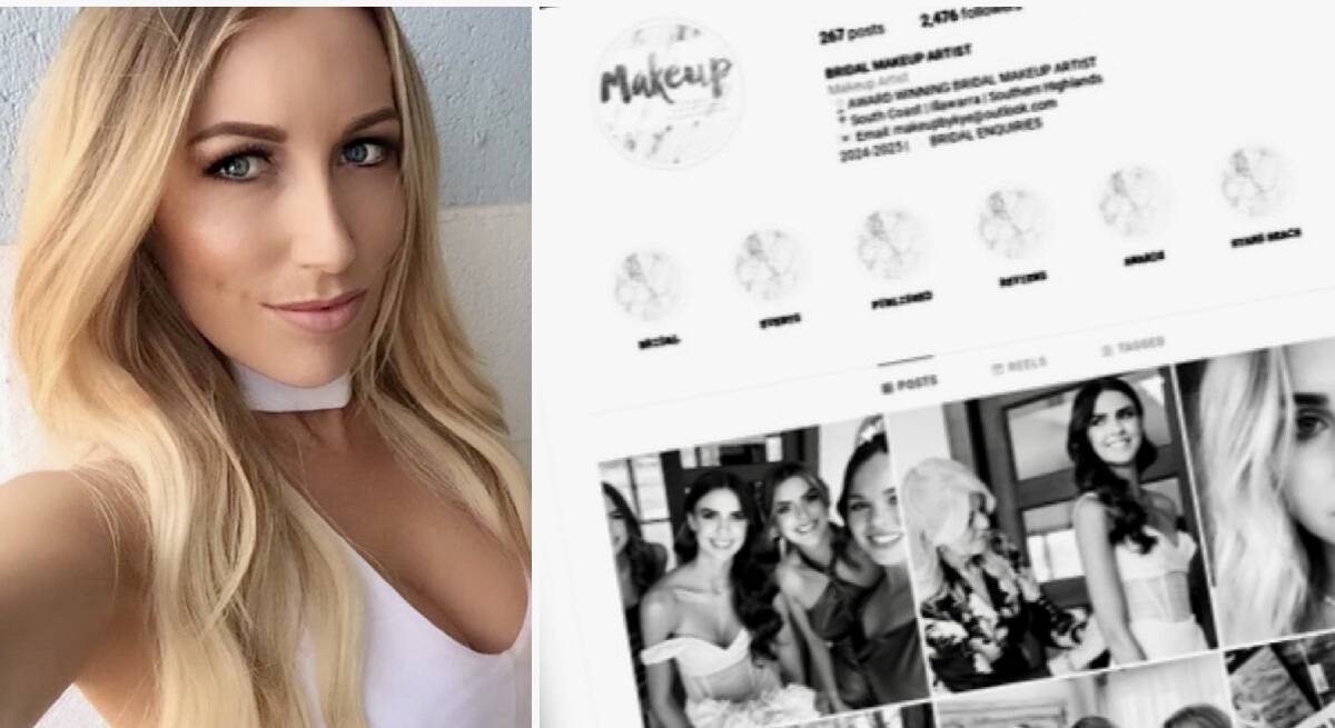 Kye Mitchell as she appears in an undated online profile and (right) images from her Makeup By Kye Instagram page. 