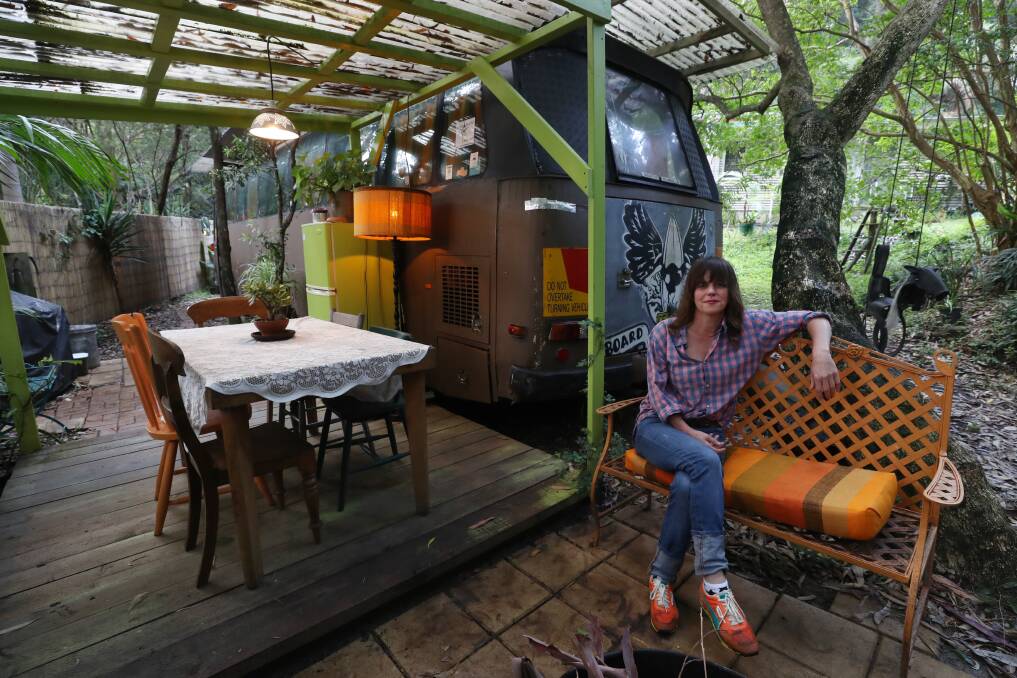  Quirine van Nispen is seated outside her converted bus accommodation, in a photograph taken in February. Picture: Robert Peet 