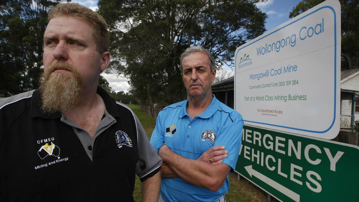 Catastrophe: Union official Bob Timbs of the CFMEU (left) with then Wongawilli mine worker Steve Drain in 2014. 