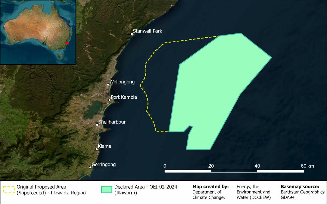 The map of the final declared Illawarra Offshore Wind Zone.