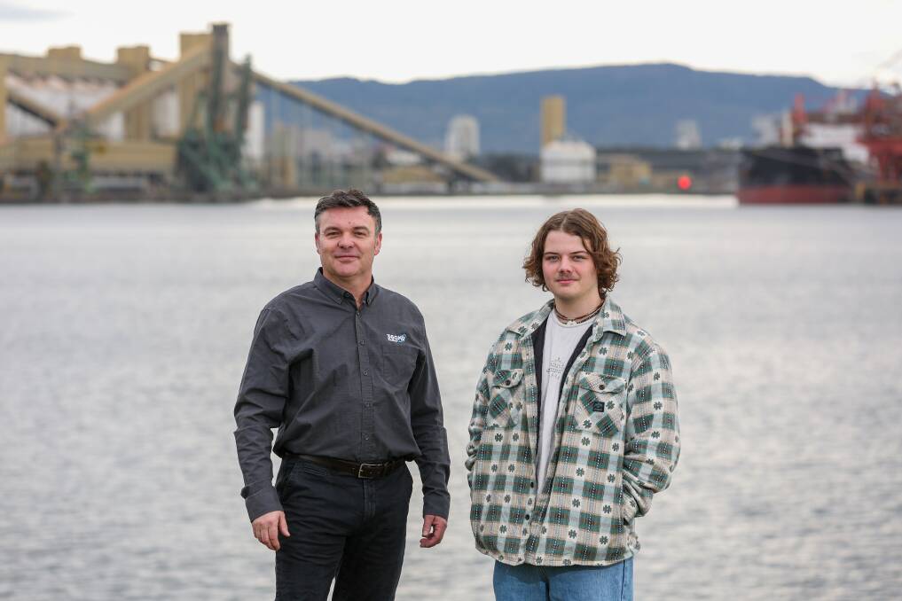 Recruitment specialist Jonathan Pelham (left) and his son Jack at Port Kembla. Picture by Adam McLean