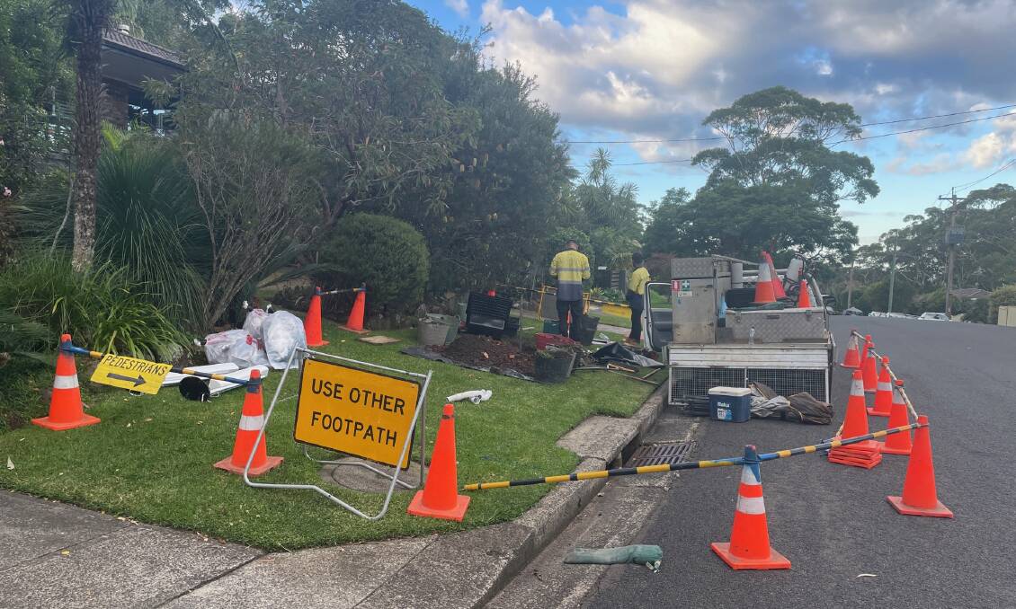 Crews at work upgrading an Austinmer street for Fibre to the Premises this week.