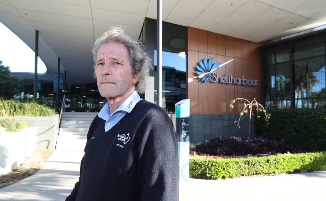 Union organiser Rudi Oppitz outside the Shellharbour City Council building. Picture by Robert Peet