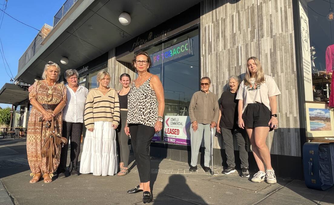 Sheralee Rae (foreground) with women who live or work nearby in Thirroul, not happy about the Urban Puff tobaconnist set to open soon. Picture by Ben Langford.