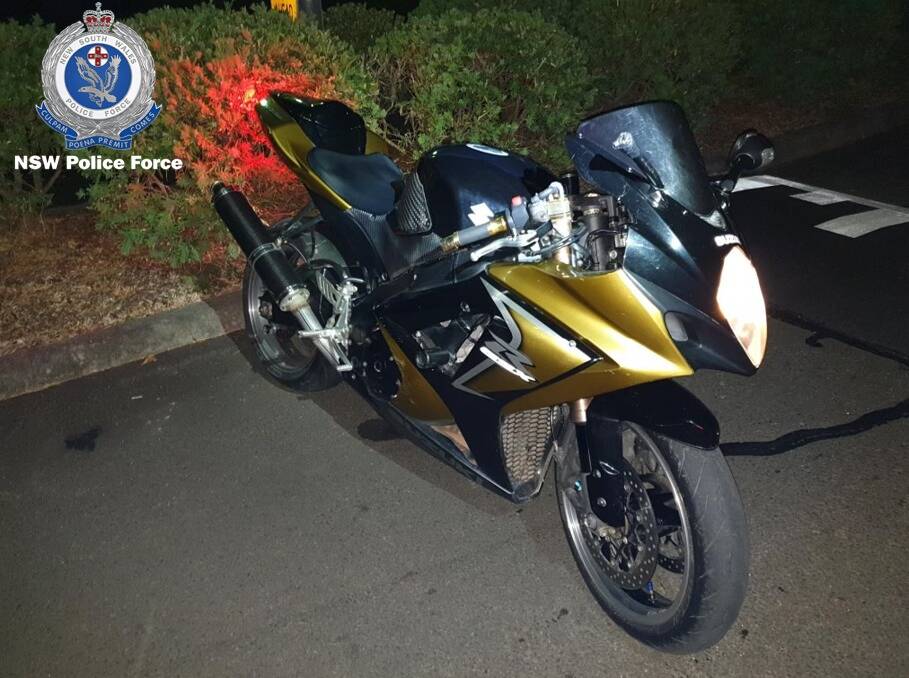 The bike involved in an alleged police chase involving speeds of 160 km/h. Picture by NSW Police Force.