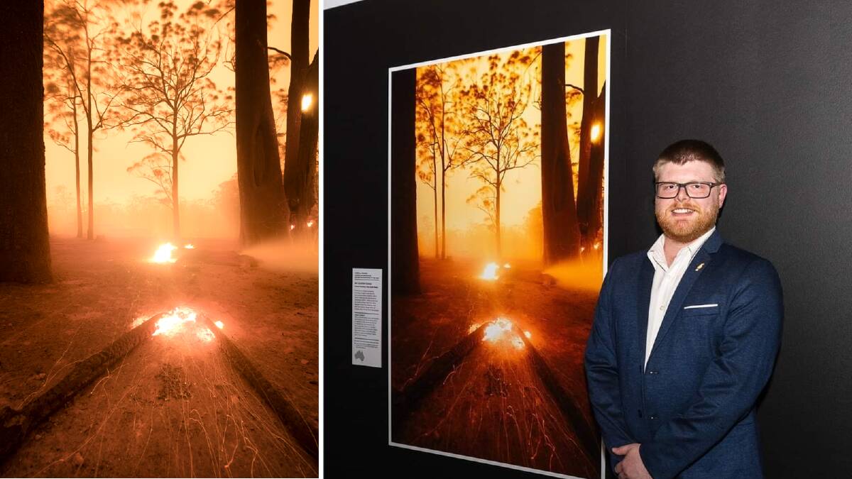 'My Country Burns' by Shoalhaven-based photographer Samuel Markham, and the prize-winning photographer with his work. Pictures supplied