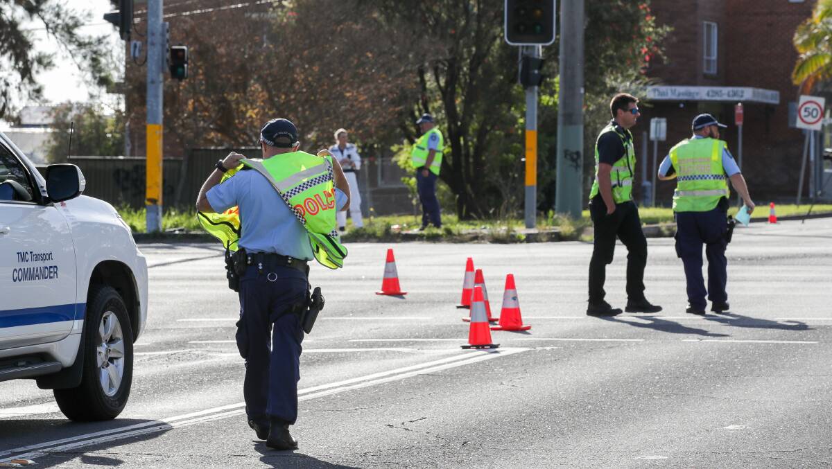 Police at the scene of the crash on Tuesday morning. Picture by Adam McLean.