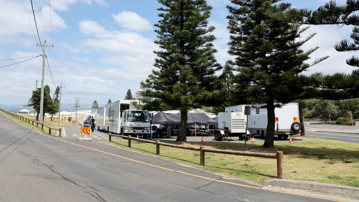 Trailers and trucks in the car park at Port Kembla Beach on November 1. Picture by Sylvia Liber