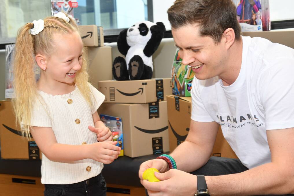 Little Laycee with singer and Amazon Playmaker ambassador Johnny Ruffo.