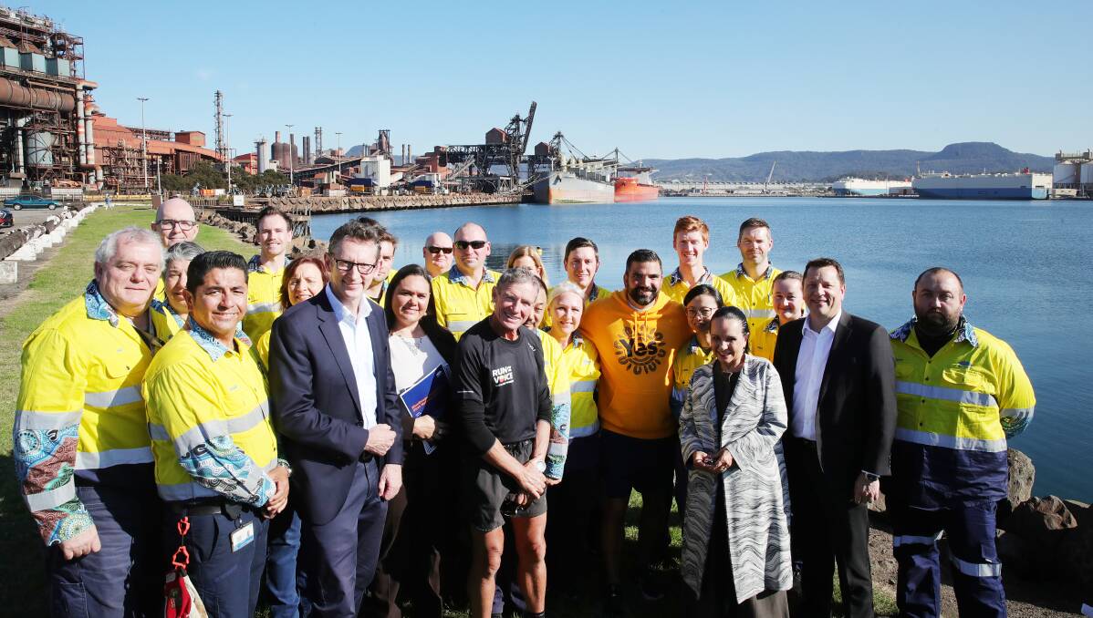 "Yes" supporters at Port Kembla with visiting Minister for Indigenous Australians, Linda Burney. Picture by SYLVIA LIBER