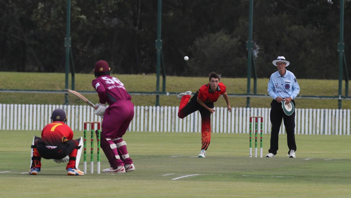 Keira leg-spinner Blake Cattle bowling in last Saturday's T20 game against Wollongong at North Dalton Park. Picture by Robert Peet
