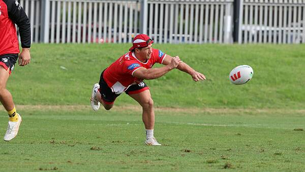 Connor Muhleisen training in Wollongong with his St George Illawarra team-mates ahead of the Dragons NRL season opener away to the Gold Coast Titans on Saturday. Picture by Robert Peet