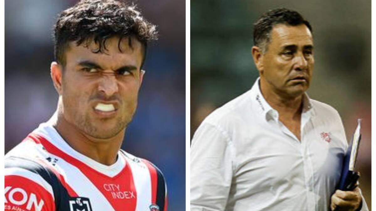 St George Illawarra coach Shane Flanagan (right) has rubbished rumours the Dragons could make a play for Joseph Sua'ali'i (left) if the Roosters and NSW centre's move to rugby falls through.
