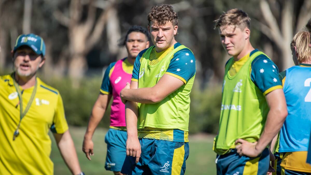 Former Tech-Waratahs junior Ollie McCrea with the Junior Wallabies at a training camp at the AIS. Picture by Karleen Minney