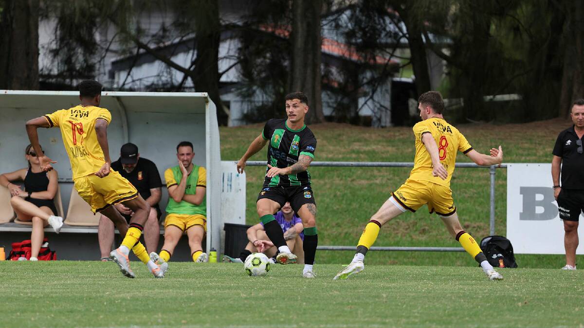Shellharbour FC player Zac Mazevski in action against Geelong at Macedonia Park. The IPL new boys Shellharbour have drawn fellow IPL club Tarrawanna in round two of the Australia Cup. Picture by Robert Peet