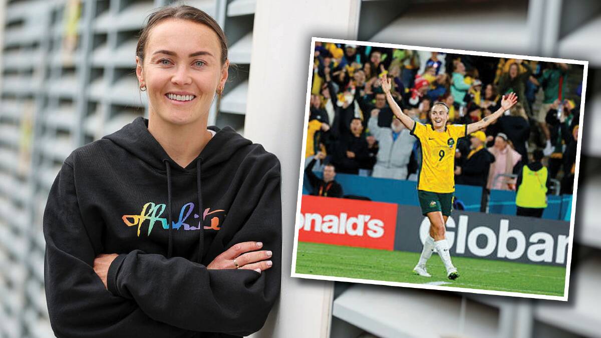 Caitlin Foord pictured in Wollongong, and inset playing for the Matildas at the World Cup in Sydney. Pictures by Adam McLean