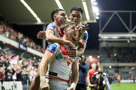 Zac Lomax, pictured here after his record point-scoring haul against Wests Tigers, returns to the St George Illawarra team for the Dragons clash against the Roosters. Picture by Adam McLean