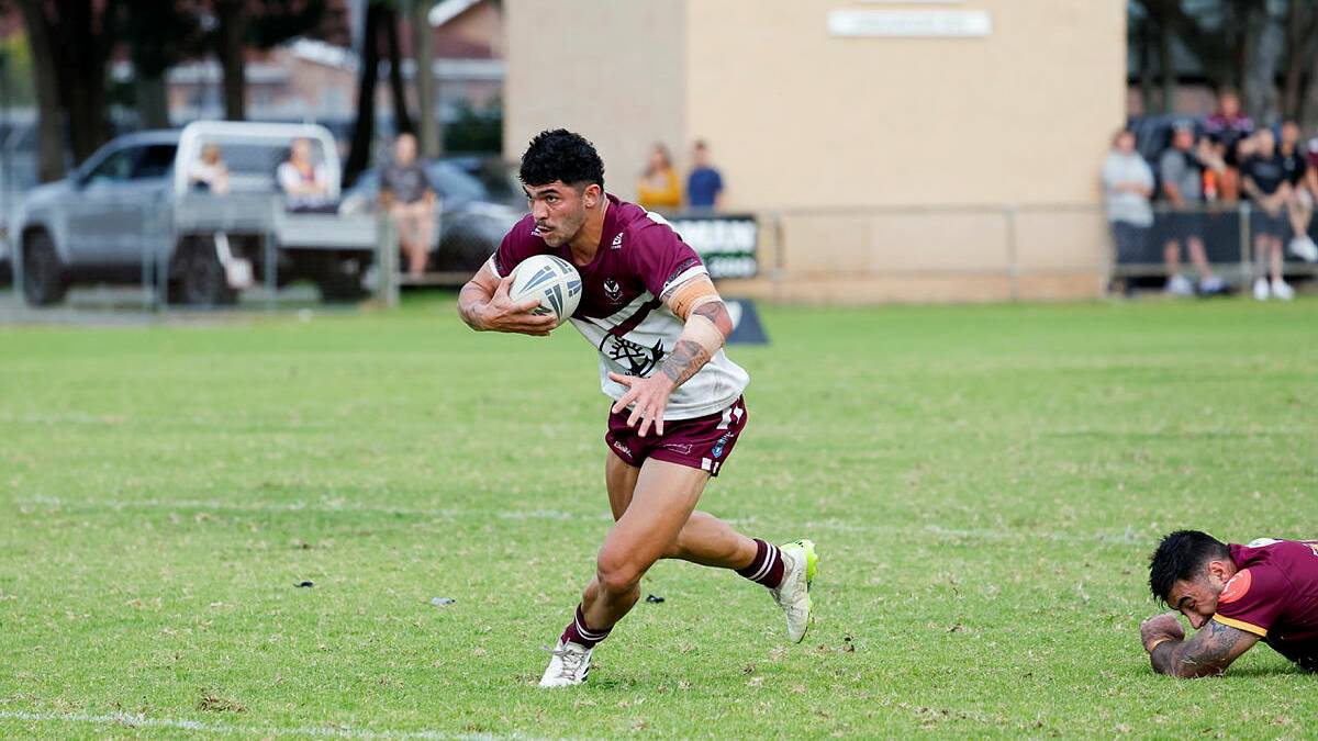Brad Morkos in action for Albion Park Oak Flats Eagles against the Shellharbour Sharks at Des King Oval late last month. Picture by Anna Warr
