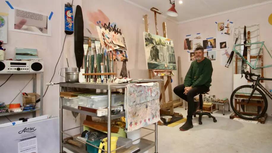 Craig Handley in his Berry studio where the Archibald Prize finalist piece 'Timequake' was painted. Picture by Holly McGuinness