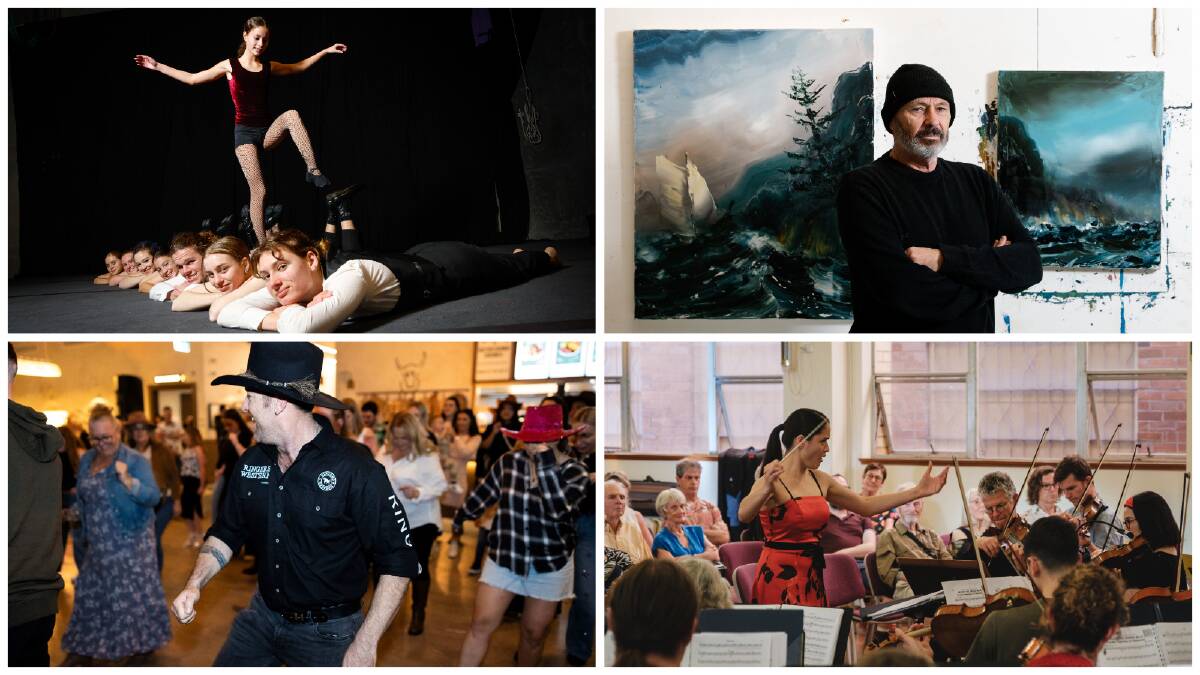 Circus Monoxide's youth troupe, Paul Ryan in his Thirroul studio, the WollCon Symphony Orchestra and line dancing in Calderwood. 