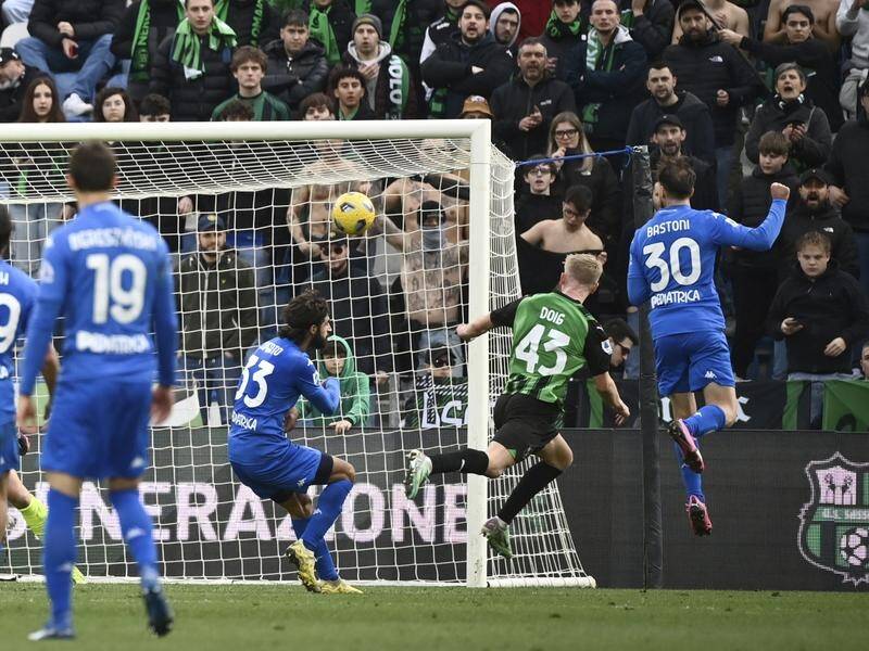 Simone Bastoni's late goal has taken home the points for Empoli in a Serie A relegation battle. (AP PHOTO)