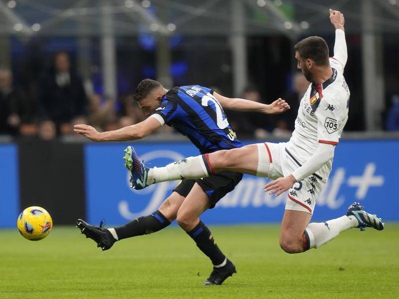 A Kristjan Asllani strike has helped Serie A league leaders Inter Milan to a 2-1 win over Genoa. (AP PHOTO)