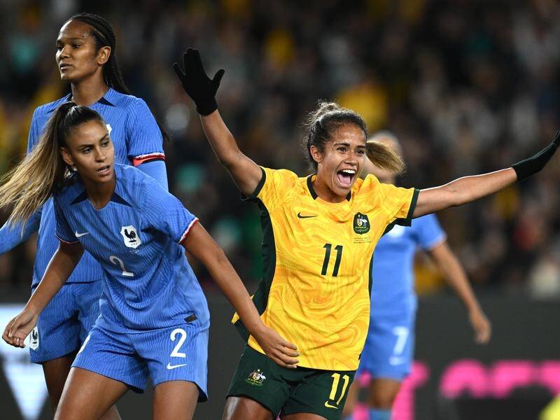 Mary Fowler's goal in the 66th minute has given the Matildas a 1-0 win over France in Melbourne. (Joel Carrett/AAP PHOTOS)
