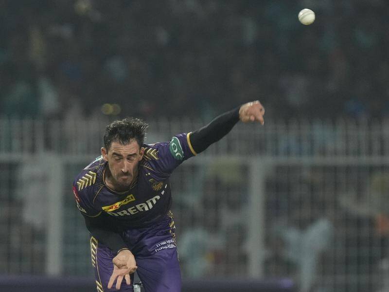 Mitchell Starc has come good in the IPL for Kolkata Knight Riders with his first two wickets. (AP PHOTO)