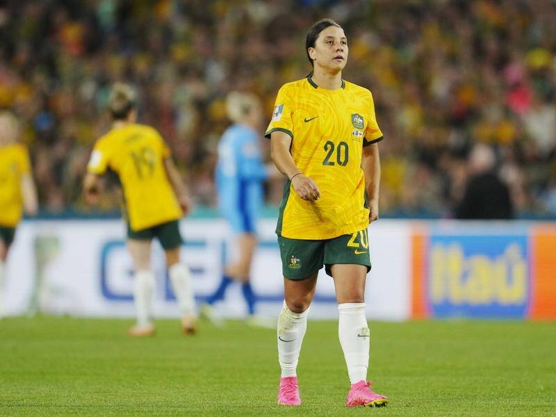 Sam Kerr has gone to court in England accused of racially aggravated harassment of a police officer. (AP PHOTO)