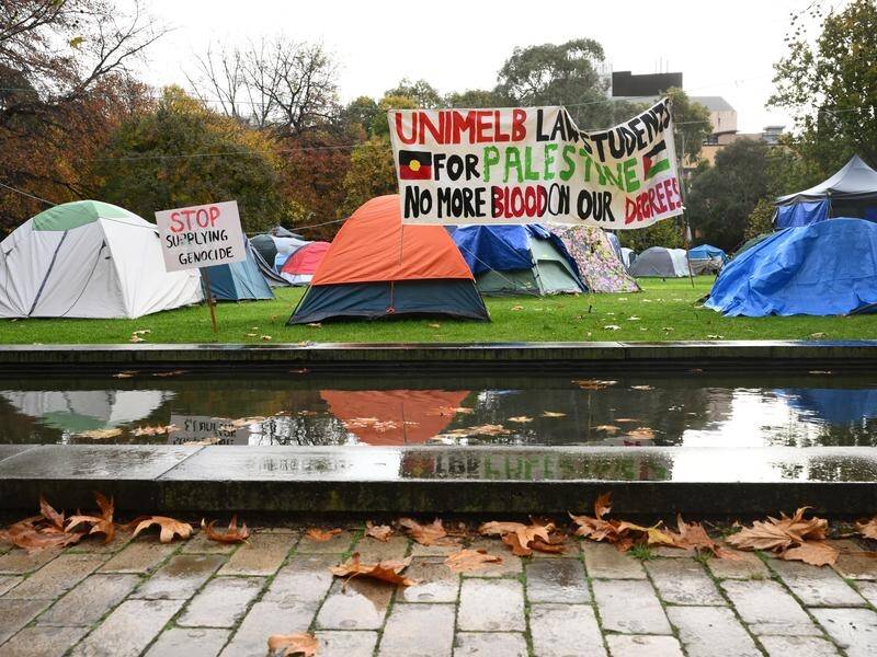Pro-Palestine encampments have been established at university campuses across the country. (Joel Carrett/AAP PHOTOS)