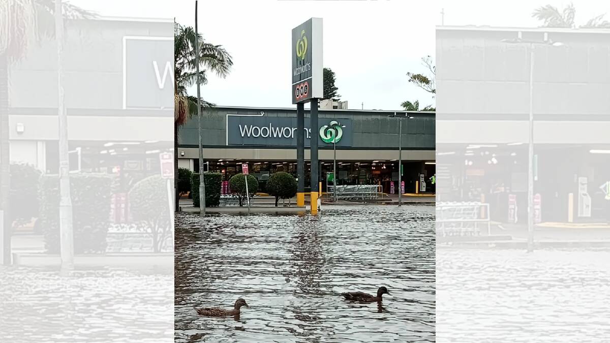 SWAMPED: Floodwaters approaching Woolworths at Narrabeen in March, 2022. Picture: Kris Bech, Instagram @_narrabeen.me