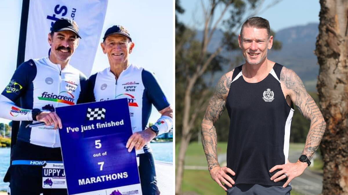 Wollongong Wolves general manager Mark Upton and his father Brian, and Illawarra police Detective Jason Quigley are taking part in the Braveheart 777 Marathons from July 1, 2024. Pictures supplied, Robert Peet
