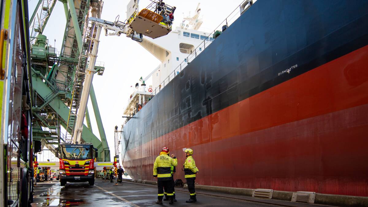 A mock emergency at Port Kembla put crews to the test on Friday to ensure the community's kept safe during any future 'real' disasters. Pictures by Port Authority of NSW 