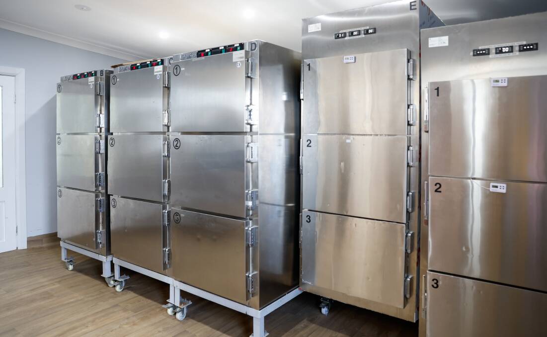 The fridge room can have up to 18 bodies in it, it's one person in each drawer. There are two bariatrics fridges in the mortuary. Picture by Anna Warr