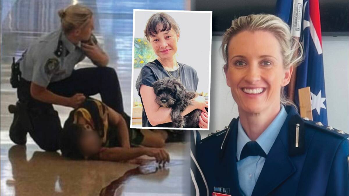 NSW Police Detective Inspector Amy Scott (right) and (on left) with the attacker in Bondi Junction Westfield on April 13, 2024, and (inset) Wollongong raised Jade Young who was killed in the attack. Picture via Twitter, supplied